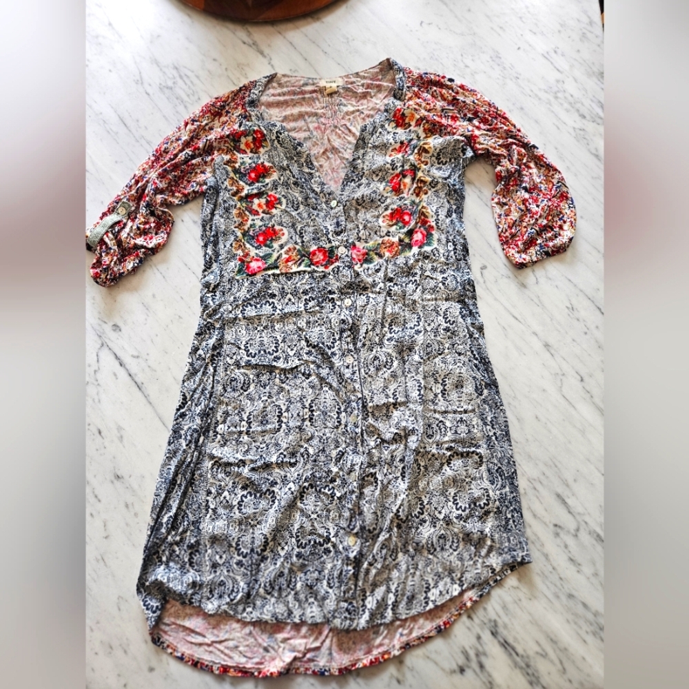 Anthropologie Tiny Shirt Dress Women Sz Small‎ Blue Red